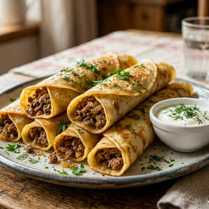 Блинчики с говядиной и луком