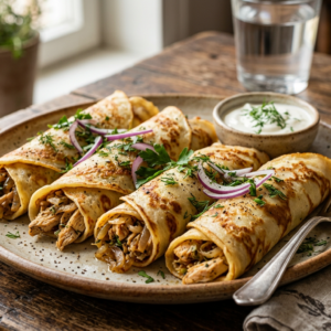 Блинчики с индейкой и луком