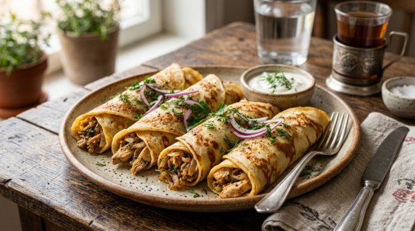 Блинчики с индейкой и луком