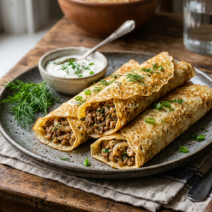 Блинчики со свининой и луком