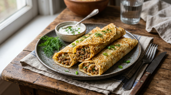 Блинчики со свининой и луком